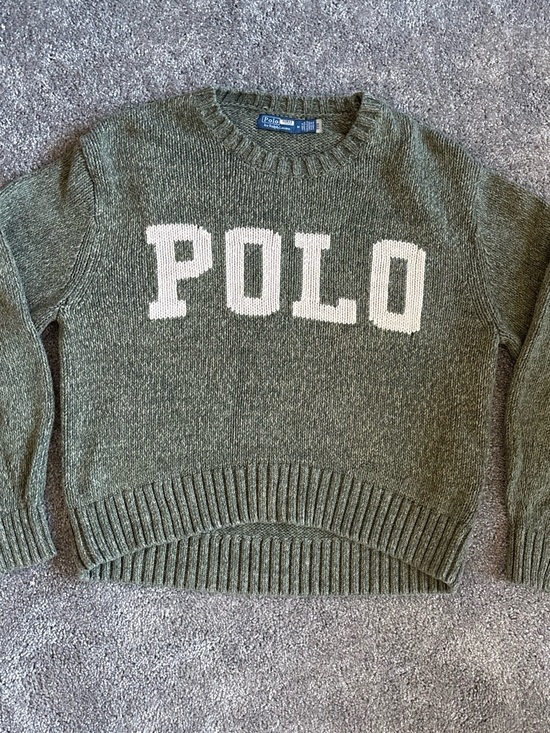 Polo Ralph Lauren Sweaters - Polo by Ralph Lauren Olive Green Crewneck Sweater with White Logo